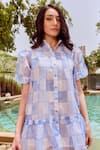 House Of Eda_Blue Nylon Collared, Button-down Neck Verona Chequered Dress _Online_at_Aza_Fashions