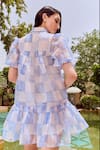 Shop_House Of Eda_Blue Nylon Collared, Button-down Neck Verona Chequered Dress _at_Aza_Fashions