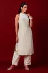 Buy_Label Niyami_Ivory Tissue Beads, Mirrors, Embroidery Halter Neck Hand Kurta With Pant _Online_at_Aza_Fashions