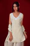 Buy_Label Niyami_Ivory Tissue Embroidery, Mirrors, Beads, Gota Patti Kurta And Farshi Salwar Set _Online_at_Aza_Fashions