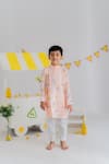 Shop_MR Brat_Peach Muslin, Cotton Carnival Print Kurta With Pyjama _Online_at_Aza_Fashions