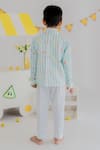 Shop_MR Brat_Blue Muslin, Cotton Embroidery Stripes Carnival Blazer Set _at_Aza_Fashions