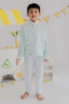 Buy_MR Brat_Blue Muslin, Cotton Embroidery Stripes Carnival Blazer Set _at_Aza_Fashions