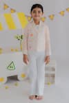 Buy_MR Brat_Peach Muslin, Cotton Carnival Print Blazer And Pant Set _at_Aza_Fashions