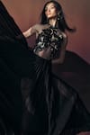 Shop_Pankaj & Nidhi_Black Tulle, Chiffon Sequins, Embroidery Halter Neck Araquis Sirocco Ember Dress _at_Aza_Fashions