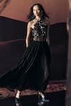 Buy_Pankaj & Nidhi_Black Tulle, Chiffon Sequins, Embroidery Halter Neck Araquis Sirocco Ember Dress _at_Aza_Fashions