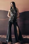 Pankaj & Nidhi_Black Crepe Araquis Rift Monarch Slit Pant _Online_at_Aza_Fashions