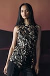 Shop_Pankaj & Nidhi_Black Crepe Araquis Rift Monarch Slit Pant _Online_at_Aza_Fashions