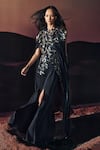 Shop_Pankaj & Nidhi_Black Crepe Araquis Rift Monarch Slit Pant _at_Aza_Fashions