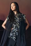Pankaj & Nidhi_Black Crepe Araquis Rift Monarch Slit Pant _at_Aza_Fashions
