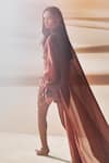 Shop_Pankaj & Nidhi_Brown High Neck Araquis Cinnamon Haze Cape _at_Aza_Fashions