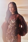 Pankaj & Nidhi_Brown High Neck Araquis Cinnamon Haze Cape _Online_at_Aza_Fashions