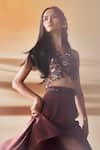 Shop_Pankaj & Nidhi_Brown Crepe Araquis Rippled Spice Harness Set _at_Aza_Fashions