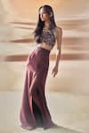 Buy_Pankaj & Nidhi_Brown Araquis Rippled Spice Harness _at_Aza_Fashions