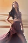 Pankaj & Nidhi_Brown Crepe Araquis Rippled Spice Skirt _Online_at_Aza_Fashions