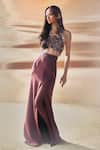 Buy_Pankaj & Nidhi_Brown Crepe Araquis Rippled Spice Skirt _at_Aza_Fashions