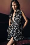 Buy_Pankaj & Nidhi_Black Tulle Sequins, Embroidery V-neck Araquis Sirocco Reprise Jacket _at_Aza_Fashions