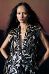 Buy_Pankaj & Nidhi_Black Tulle Sequins, Embroidery V-neck Araquis Sirocco Reprise Jacket _Online_at_Aza_Fashions