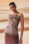 Shop_Pankaj & Nidhi_Brown Tulle, Crepe Embroidery, Araquis Mystique Desert Spice Corset Gown _Online_at_Aza_Fashions