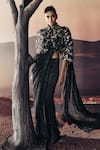 Buy_Pankaj & Nidhi_Black Crepe, Lurex Sequins Araquis Noir Majesty Cape And Pre- Draped Saree Set _at_Aza_Fashions