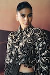 Pankaj & Nidhi_Black Crepe, Lurex Sequins Araquis Noir Majesty Cape And Pre- Draped Saree Set _Online_at_Aza_Fashions