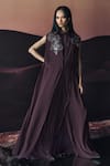 Buy_Pankaj & Nidhi_Brown Silk Organza Collared Araquis Moonlit Grace Shirt _at_Aza_Fashions