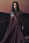 Shop_Pankaj & Nidhi_Brown Silk Organza Collared Araquis Moonlit Grace Shirt _at_Aza_Fashions