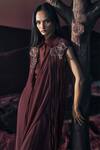 Pankaj & Nidhi_Brown Silk Organza Collared Araquis Moonlit Grace Shirt _Online_at_Aza_Fashions
