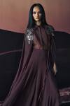 Pankaj & Nidhi_Brown Georgette Araquis Moonlit Grace Pant _Online_at_Aza_Fashions