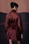 Shop_Pankaj & Nidhi_Brown Silk Organza, Crepe, Viscose Araquis Oracle Bomber Jacket And Skorts Set _at_Aza_Fashions