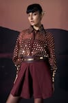 Buy_Pankaj & Nidhi_Brown Crepe Araquis Pleated Skorts _at_Aza_Fashions