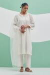 Buy_Priya Chaudhary_White Chanderi Embroidery Split V-neck Aafreen Kurta Set _at_Aza_Fashions