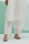 Priya Chaudhary_White Chanderi Embroidery V-neck Sahiba Kurta Set _Online_at_Aza_Fashions