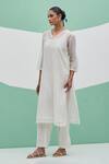 Priya Chaudhary_White Chanderi Embroidery V-neck Sahiba Kurta Set _at_Aza_Fashions