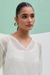 Buy_Priya Chaudhary_White Chanderi Embroidery V-neck Sahiba Kurta Set 