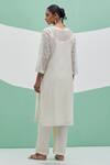 Shop_Priya Chaudhary_Off White Chanderi Embroidery Split V-neck Bandhan Kurta Set _at_Aza_Fashions