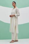 Buy_Priya Chaudhary_Off White Chanderi Embroidery Split V-neck Bandhan Kurta Set _Online_at_Aza_Fashions