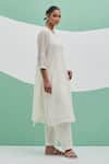 Priya Chaudhary_White Chanderi Embroidery Round , Keyhole Tyohar Anarkali Set _at_Aza_Fashions