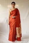 Buy_Priyanka Raajiv_Rust Silk Zari Mani Saree With Running Blouse _at_Aza_Fashions