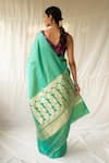 Shop_Priyanka Raajiv_Turquoise Silk Zari Mani Woven Saree With Running Blouse _at_Aza_Fashions