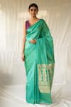 Buy_Priyanka Raajiv_Turquoise Silk Zari Mani Woven Saree With Running Blouse _at_Aza_Fashions