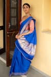 Buy_Priyanka Raajiv_Blue Silk Zari Kalamayi Banarasi Saree With Running Blouse _at_Aza_Fashions