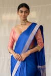 Shop_Priyanka Raajiv_Blue Silk Zari Kalamayi Banarasi Saree With Running Blouse 