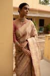 Priyanka Raajiv_Blush Silk Zari, Embroidery Chandramandala Saree With Running Blouse _Online_at_Aza_Fashions