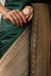 Shop_Priyanka Raajiv_Green Silk, Brocade Zari, Embroidery Gangaur Saree With Running Blouse _Online_at_Aza_Fashions