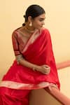 Buy_Priyanka Raajiv_Red Silk Zari Kalamayi Saree With Running Blouse _Online_at_Aza_Fashions