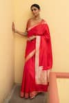 Buy_Priyanka Raajiv_Red Silk Zari Kalamayi Saree With Running Blouse _at_Aza_Fashions
