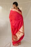 Shop_Priyanka Raajiv_Red Silk Zari Kalamayi Saree With Running Blouse _at_Aza_Fashions