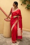 Priyanka Raajiv_Red Silk Zari Kalamayi Saree With Running Blouse _at_Aza_Fashions