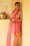 Priyanka Raajiv_Coral Chanderi Silk Zari Tejovati Saree With Running Blouse _Online_at_Aza_Fashions